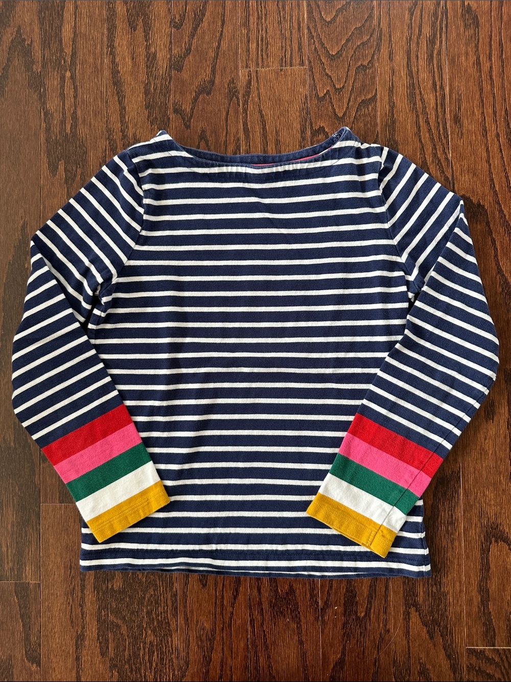 Mini Boden Girls Navy Stripe Long-Sleeve Top with Color Block Cuffs